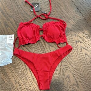 Zaful Red Ribbed Bikini Set